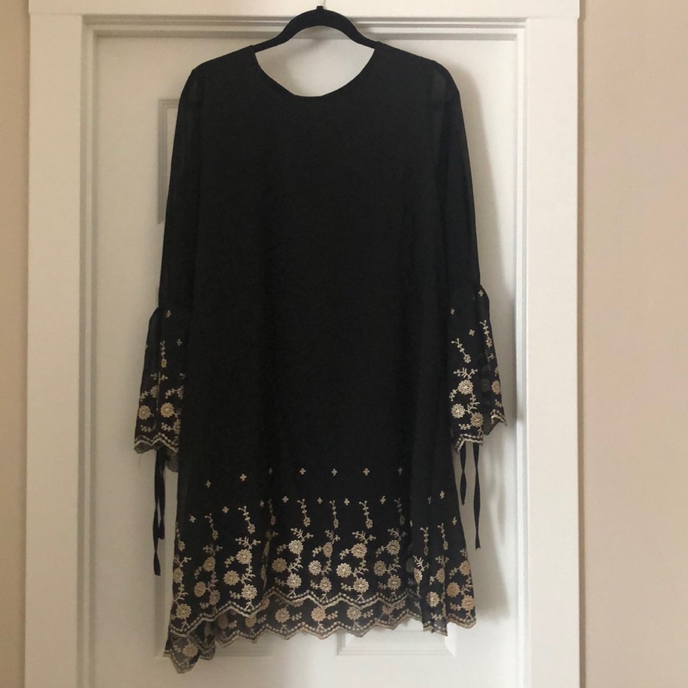 Elegant Black and Gold Embroidered Mini Dress
